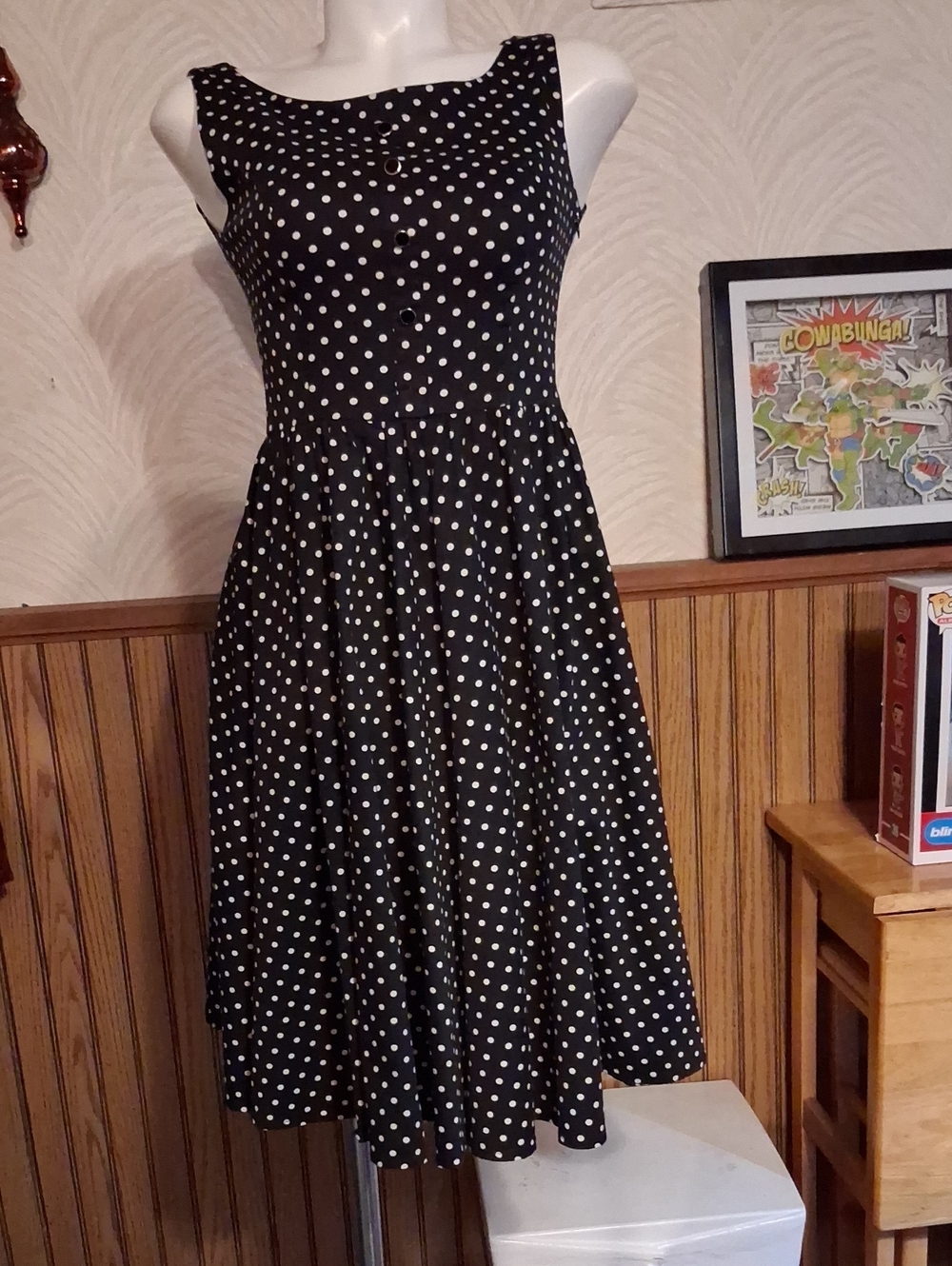 Sleeveless Black Polka Dot Midi Dress